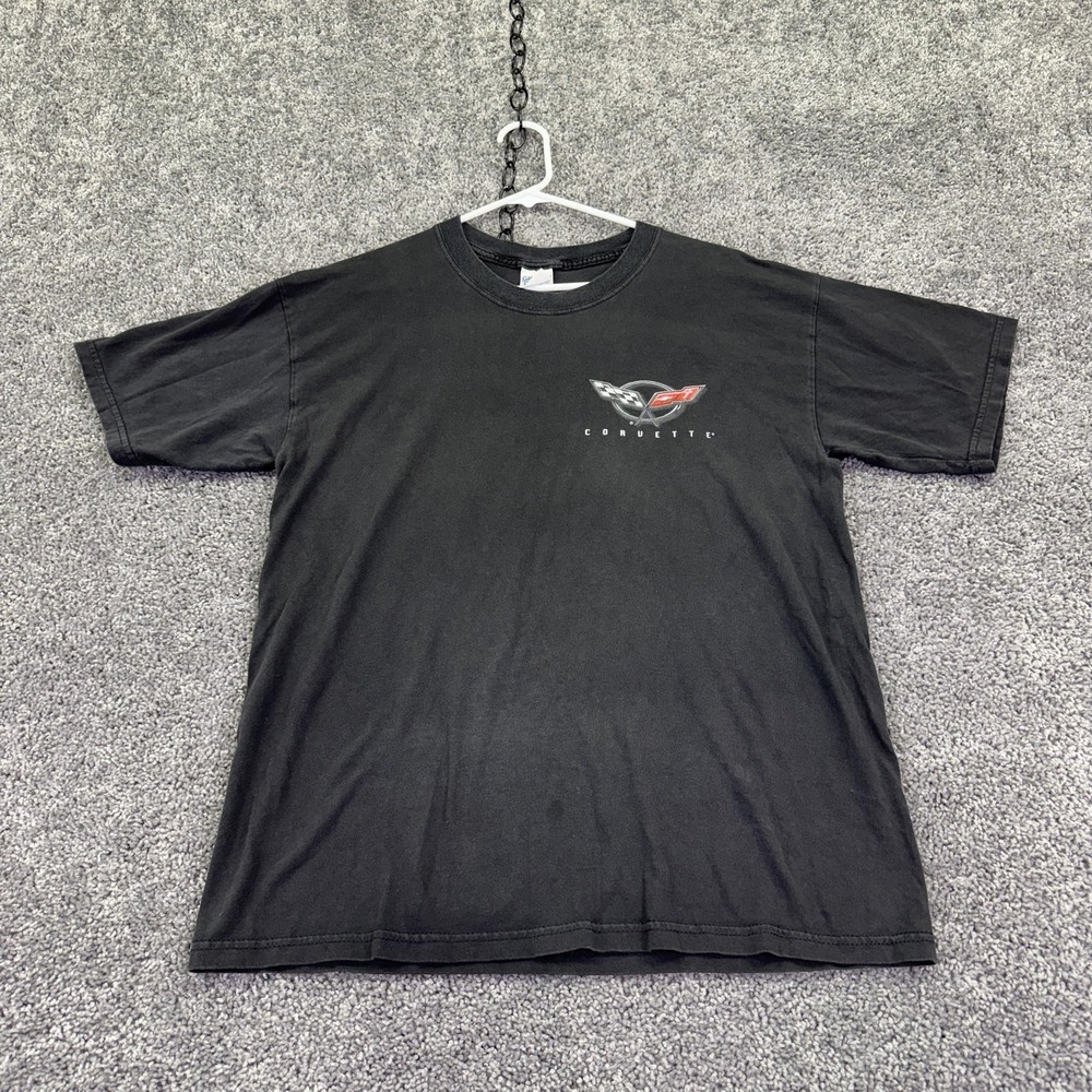 Vtg Gildan Shirt Mens Large Black Corvette Flag Graphic Tee USA Patriotic Chevy